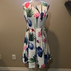 Bysi Floral Sleeveless Fit and Flare Pleated Midi Dress with Exposed Zip-Size L
